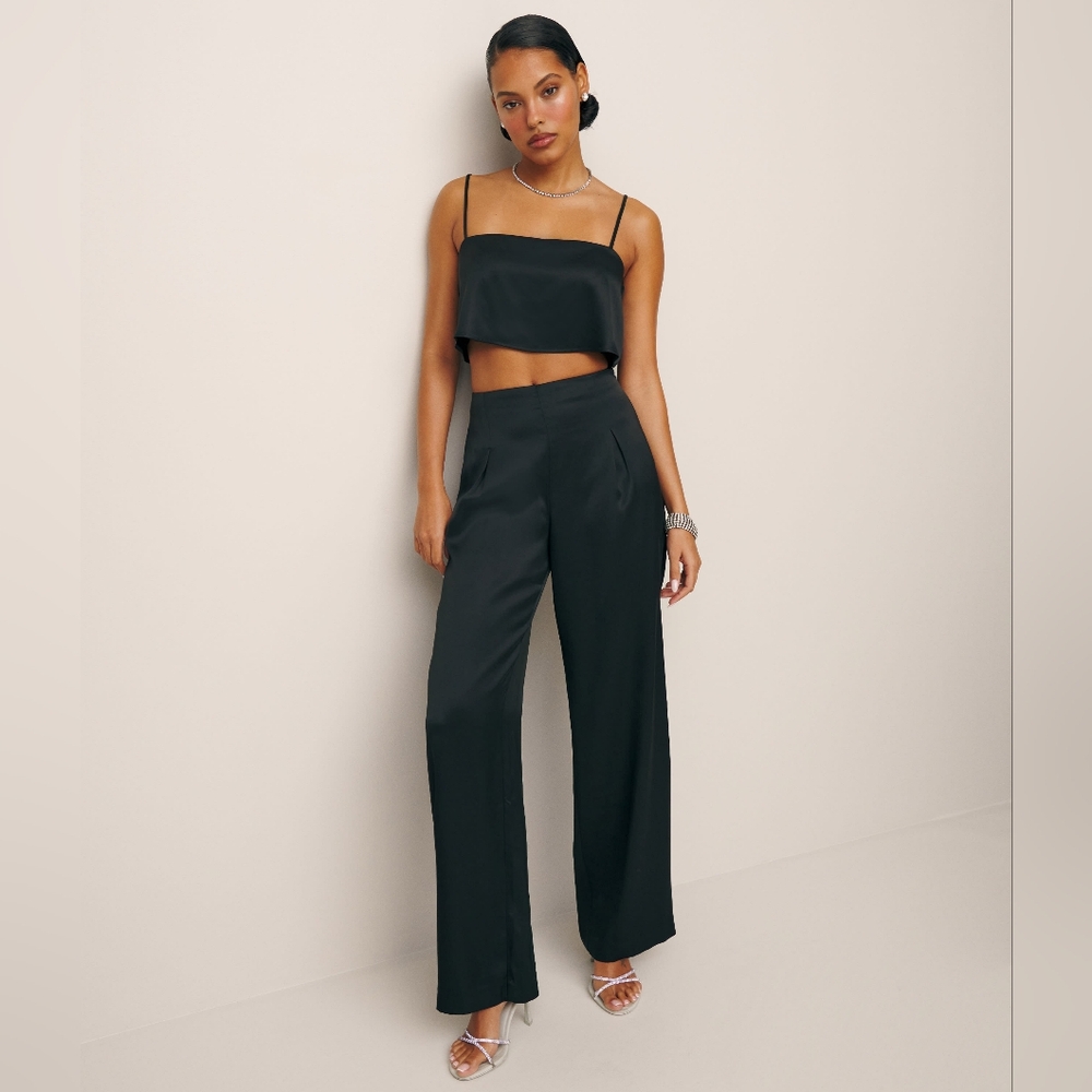 Reformation NWT Cleo Satin Two Piece - size 10 - Black